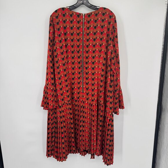 The Limited  Red Black Geometric Pleated bell Sleeve Dress Womens 20W plus - Picture 14 of 14